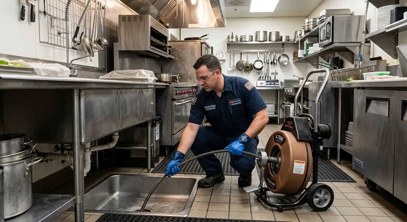 Commercial drain cleaning service in a restaurant kitchen in Lynwood